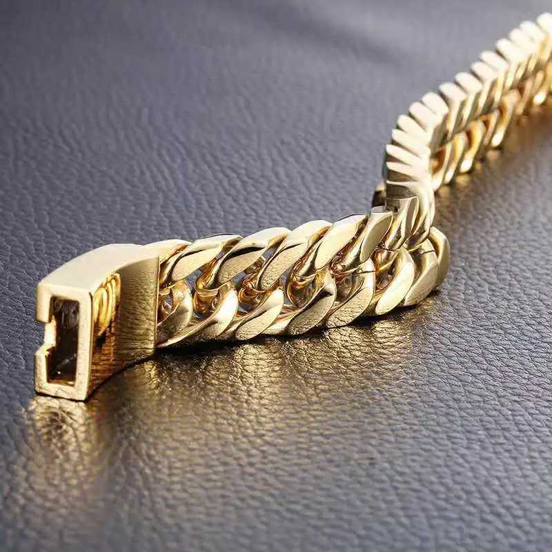 Mens Fashion Gold Bracelet Lasts Hip Hop Double Button Trend Dominates Fashion Bracelets Y250208