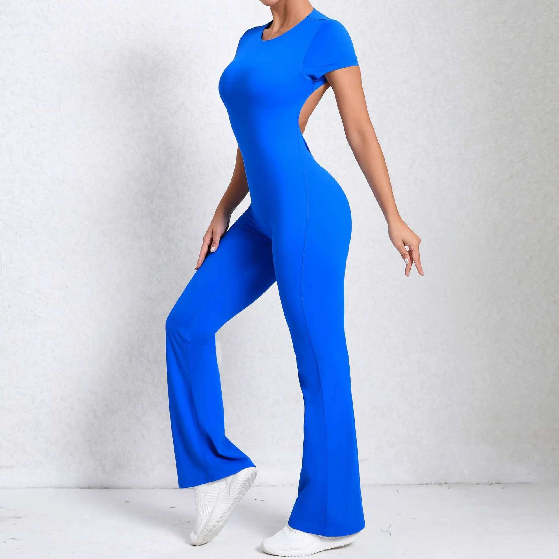 Yoga Outfit Women Sports Flared Pants Fitness Rompers Stretch Workout Bodysuits Jumpsuit Long Sleeves Gym Set Womens Suit Sportswear H250207