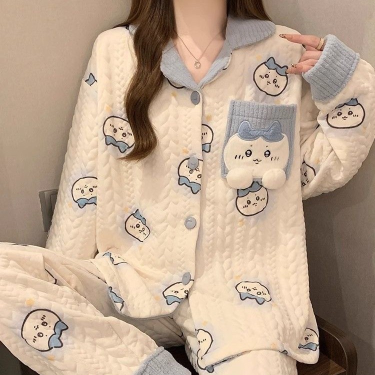 B680-Spring, autumn and winter new pure cotton three-layer gauze clothing set adjustable pajamas