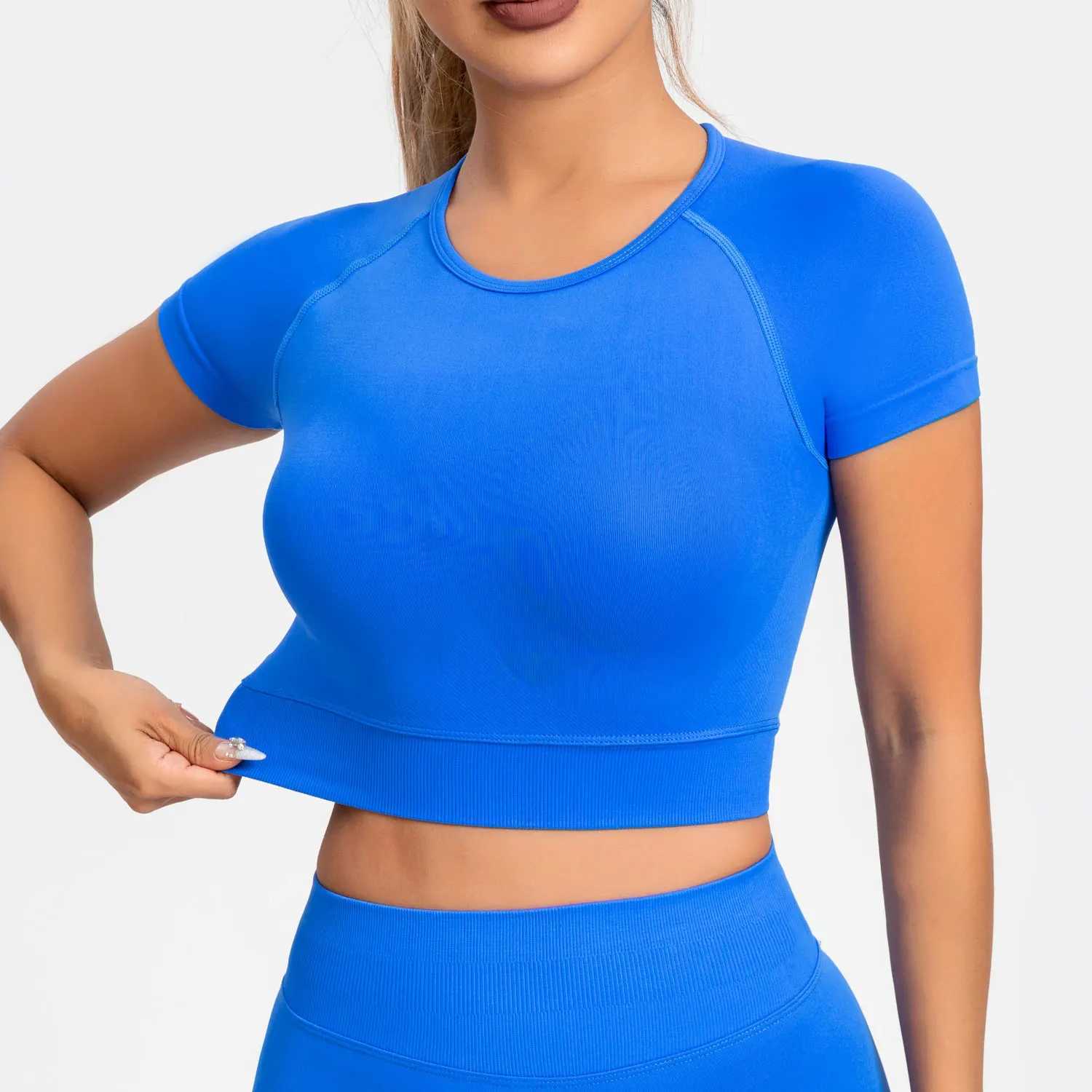 Yoga Outfit Women Gym Top Sports Impact T Shirt Short Sleeve Seamless Active Tank Crop Workout Blouse Elastic Running Tee H250207