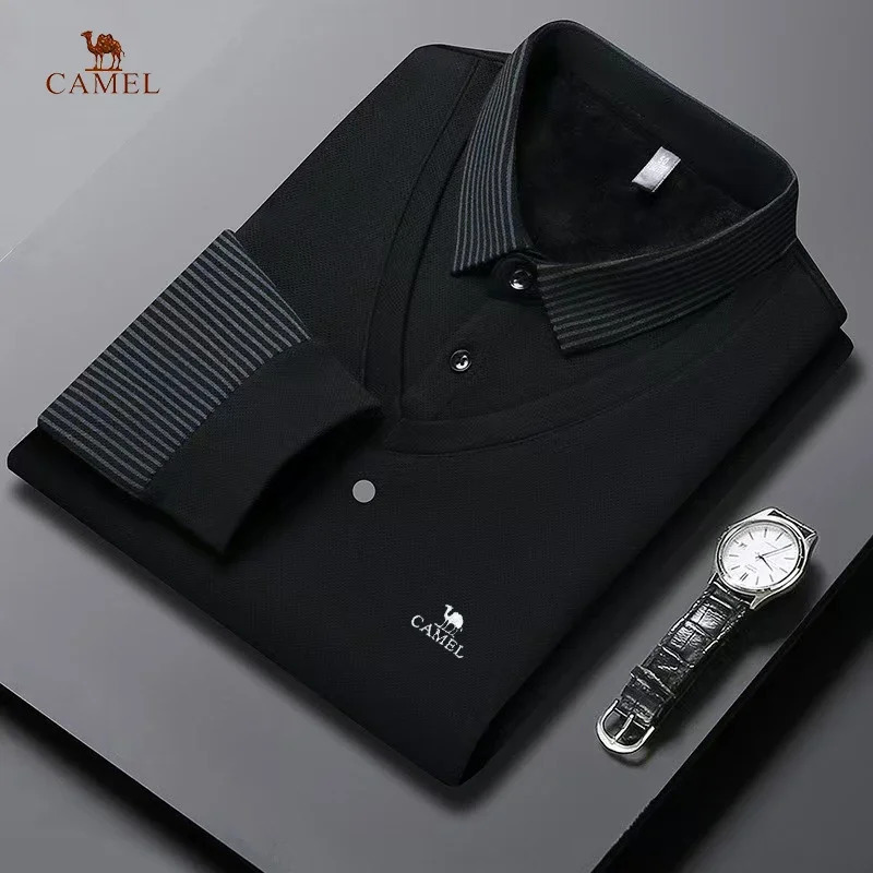 Spring and summer mens street fashion lapel button solid color highend casual comfortable sports long sleeved polo shirt 250207