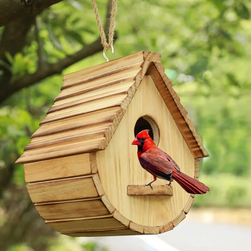 Outdoor Bird Houses Natural Wooden Bird Hut Clearance Bluebird Finch Hanger Birdhouse for Garden Viewing 250207