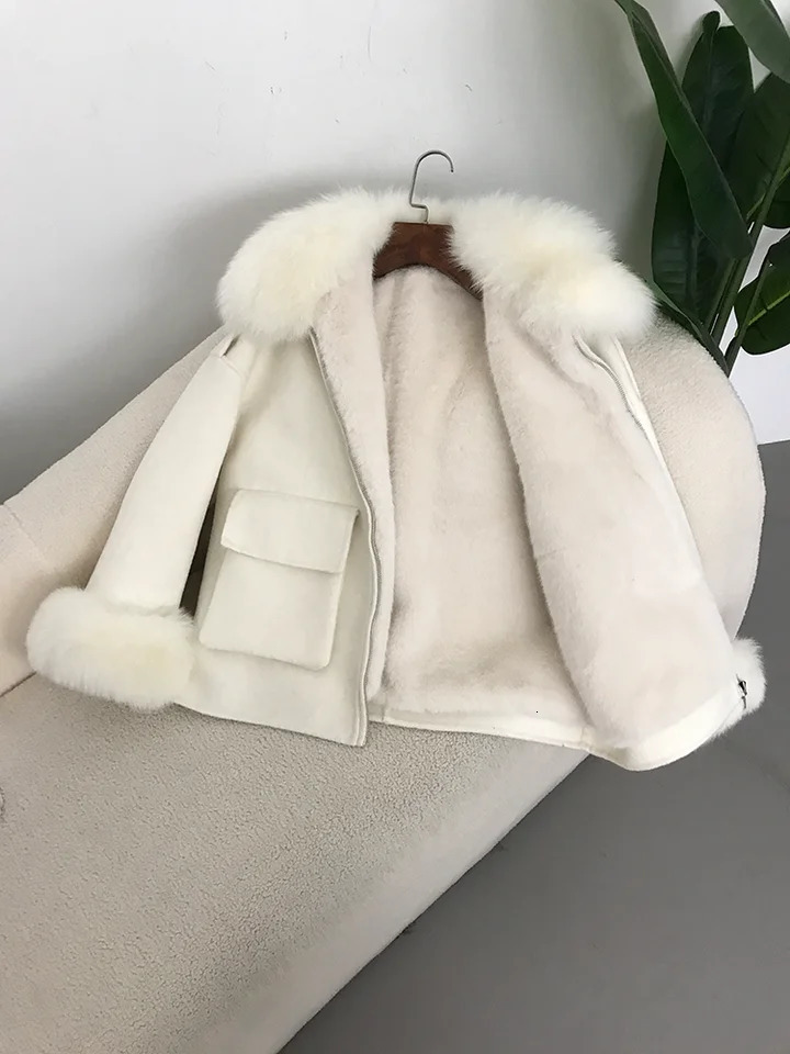 OFTBUY 2024 Real Fur Coat with thick liner Winter Jacket Women Natural Collar Cuffs Wool Cashmere Blends Pockets Outerwear 250109
