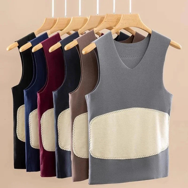 Mens Nonmarking Thermal Undershirt Doublesided Patch Heating Padded Cold Vest Bottoming Fall and Winter Male Tops 2025 250207
