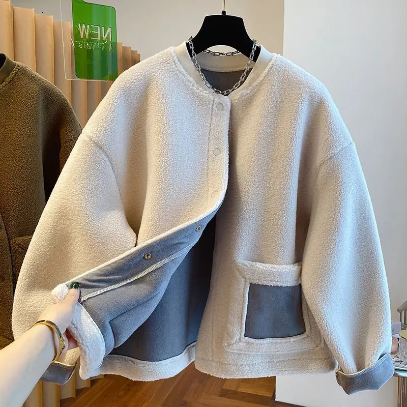 Korean Elegant Casual Lamb Wool Jacket Women American Oversized 2024 Autumn Winter Wear Thickened Suede Fur Top 250113