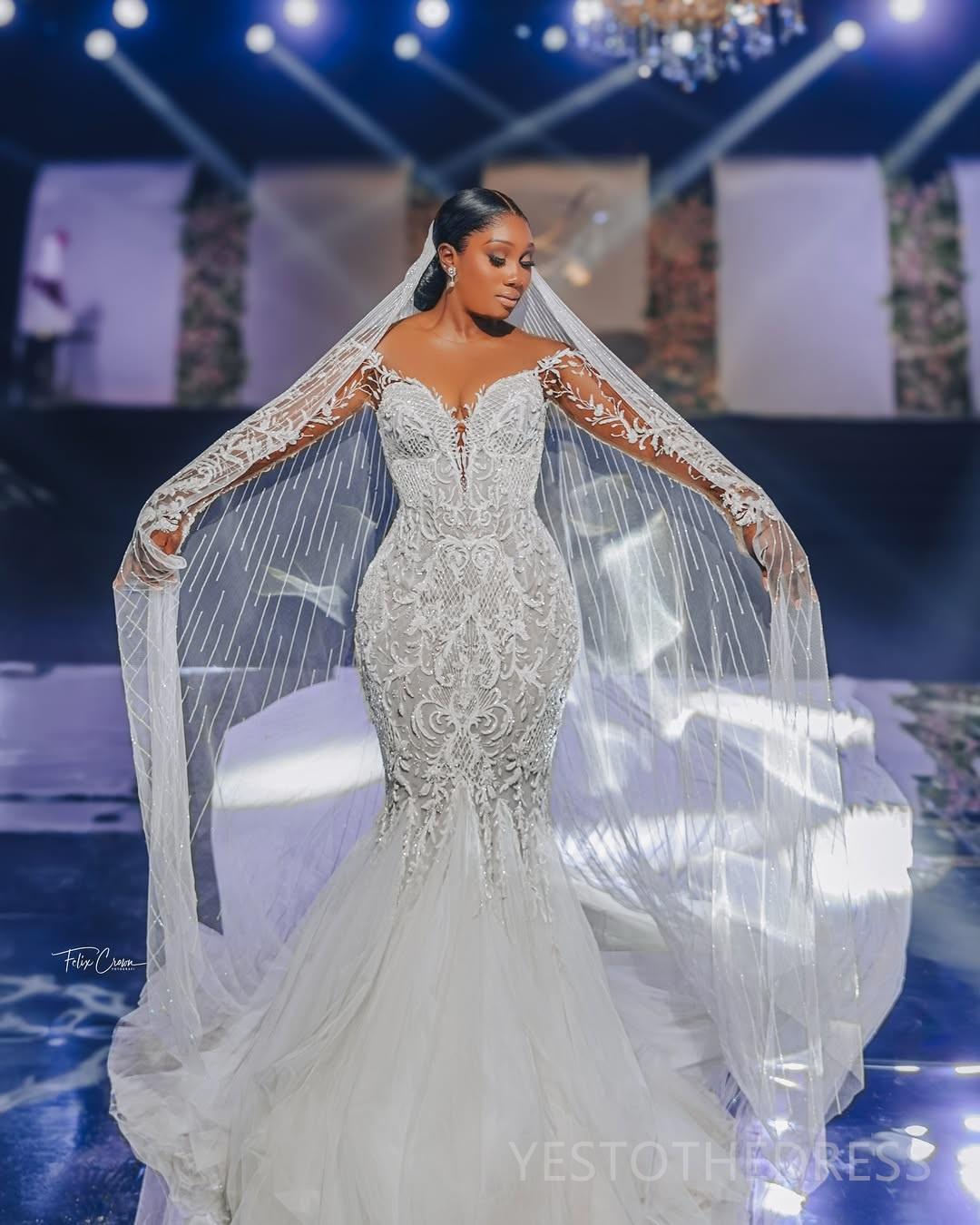 2025 Plus Size Aso Ebi Mermaid Wedding Dress Bridal Gowns Illusion Sheer Neck Long Sleeves Beaded Lace Tulle Dress For African Arabic Nigeria Black Wo
