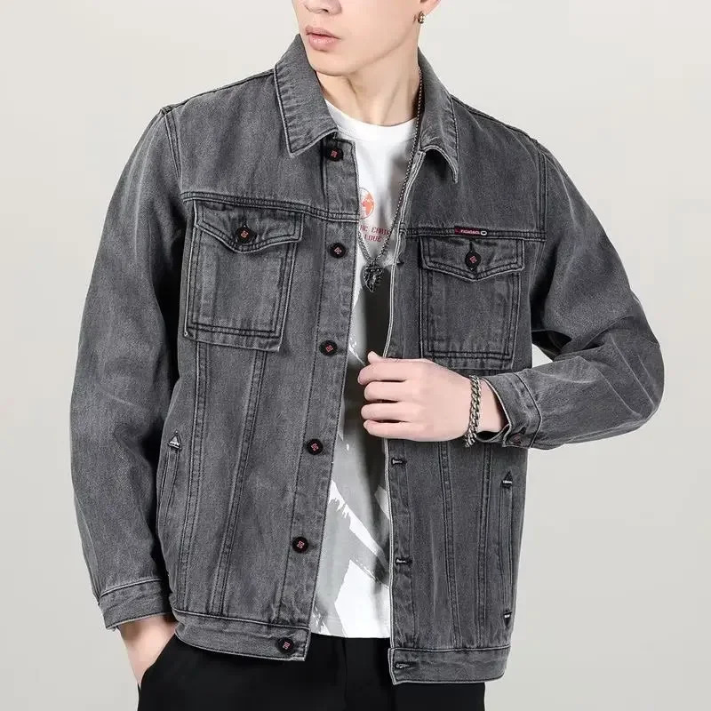 Spring Autumn Denim Jacket Mens Casual Workwear Trendy Highend Feel Clothing Regular Length 250208Z