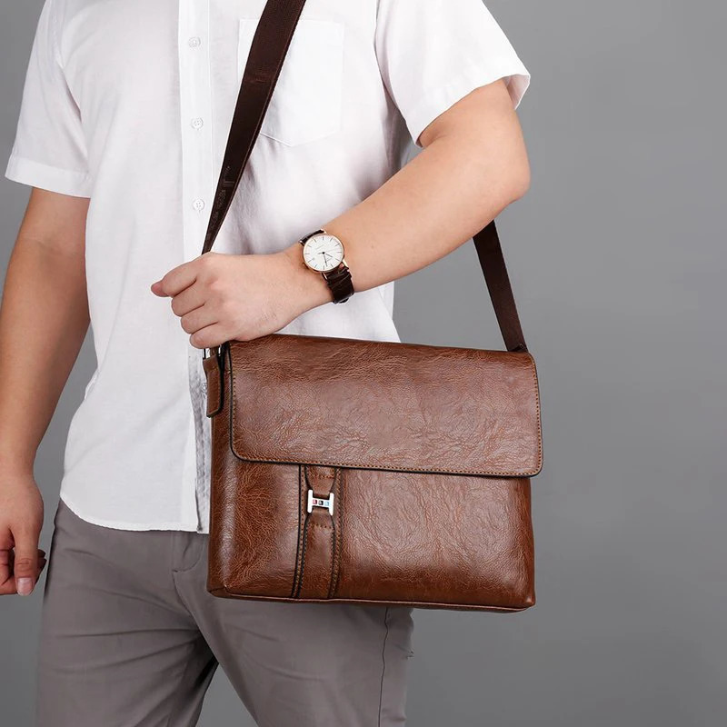 MenS Briefcase PU Leather Ipad A4 Document Shoulder Executive Work Business Work Messenger Crossbody Side Male Bag 250208