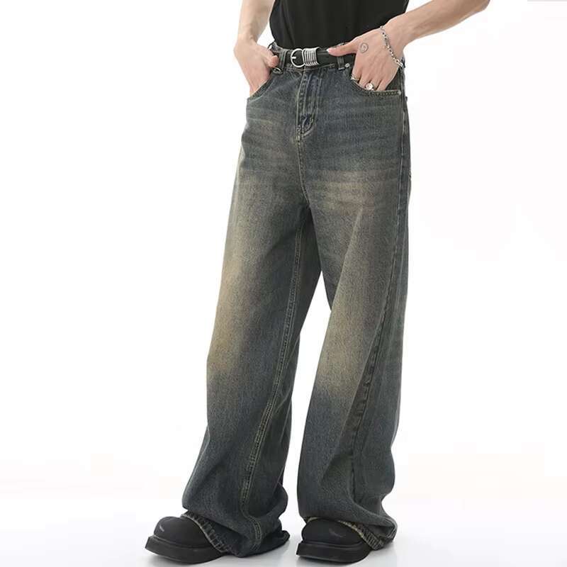 New Men's and Women's Vintage Hong Kong Style Old Loose Wide-leg Mopping Jeans