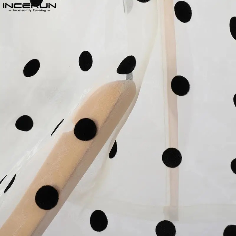 Fashion Casual Style Tops INCERUN Mens High Neck Polka Dot Perspective Shirts Clubwear Thin Puff Long Sleeved Blouse S-5XL 250207