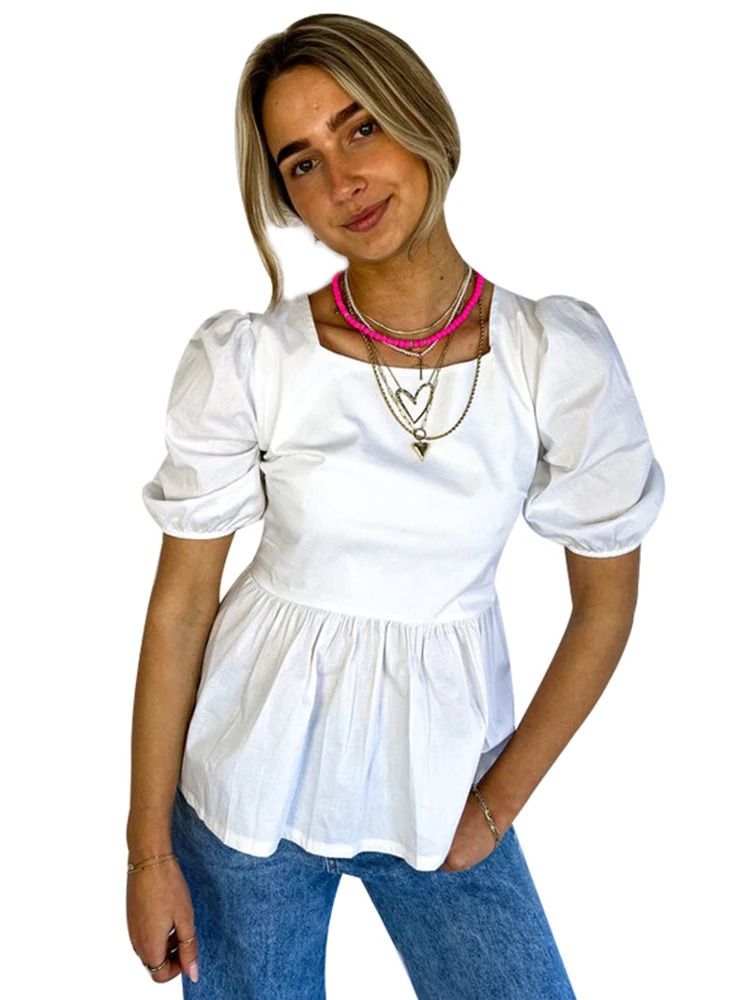 Backless Short Sleeve Shirts For Women Casual Back Lace Up Bow Tops 2025 Spring Summer Fashion Lady Blouse Loose Streetwears 250121