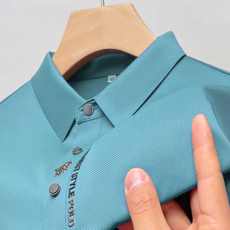 Summer high-quality ice silk breathable short sleeved t-shirt mens lapel high-end brand T-shirt casual fashion polo shirt M-4XLT250207