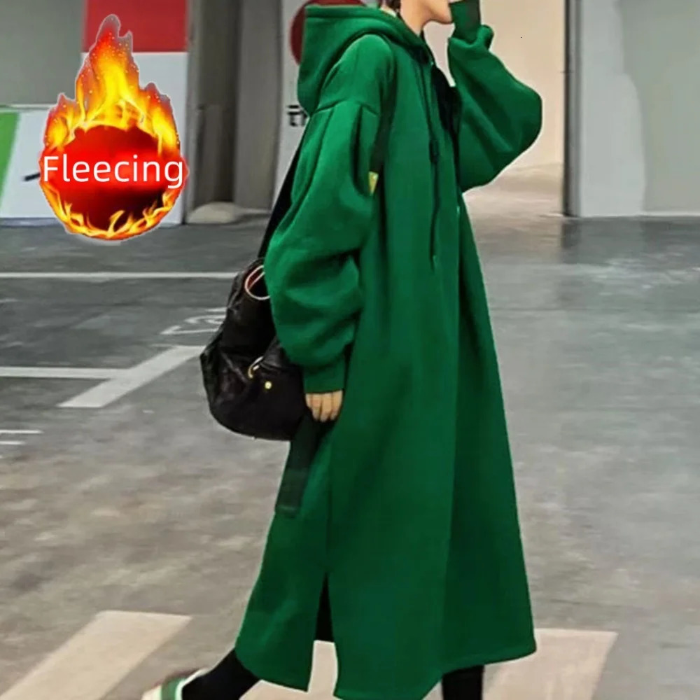 Plus size dress clothing hoodie and sportswear casual long Midi loose wool oversized zipper 250207