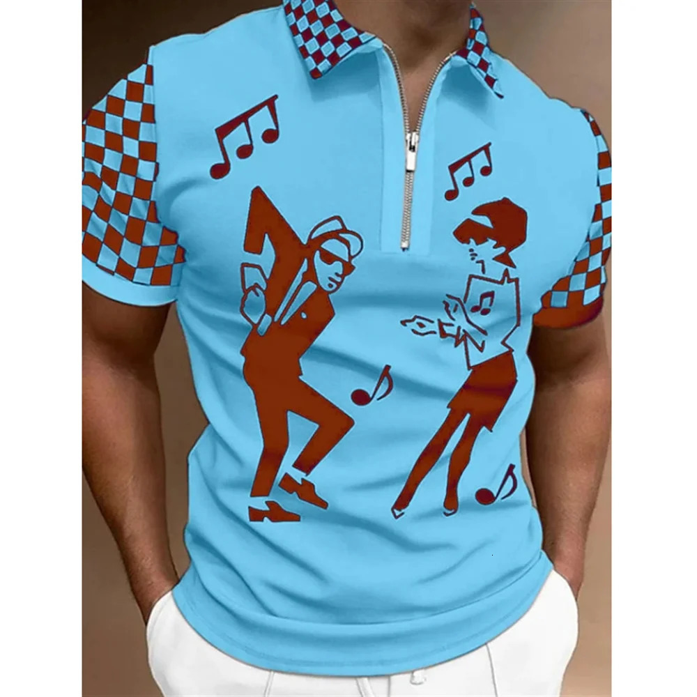 Mens Polo Golf Plaid Turndown Short Sleeve Zipper Clothing Funny Comfortable Beach Tee Man Tops Original Shirts Quality 250208