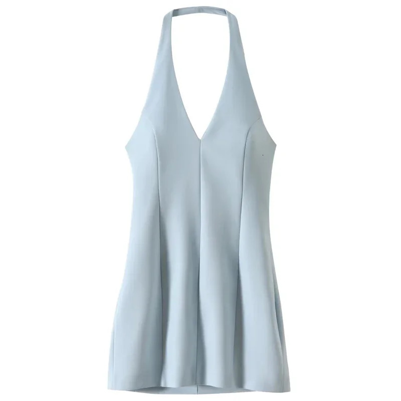 Mini spaghetti strap dress fashionable summer 2024 womens Vneck sleeveless backless slim fit ious elegant 250208Z