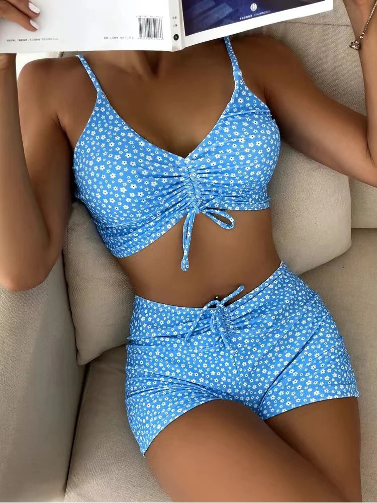 High Waist Bikini Swimsuit Women 2023 Push Up Floral Print boxers Swimwear Swim Trunks Bathing Suit 250208Z
