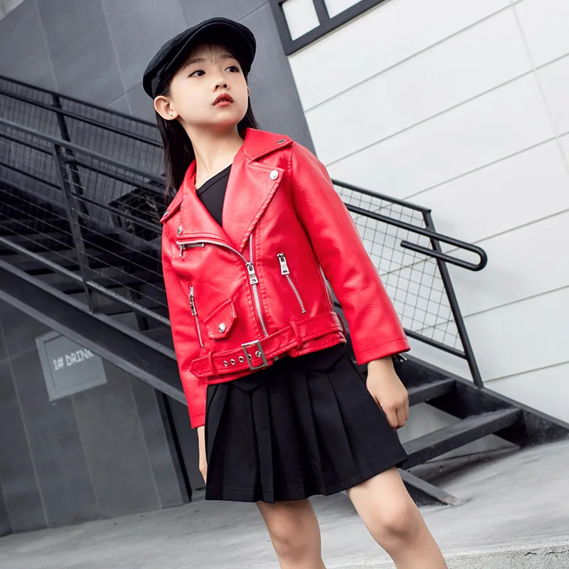 Childrens Leather Jackets Spring Autumn Girls Zipper PU Leather Jacket Fashion Toddler Kids Motor Coat XMP13 250117