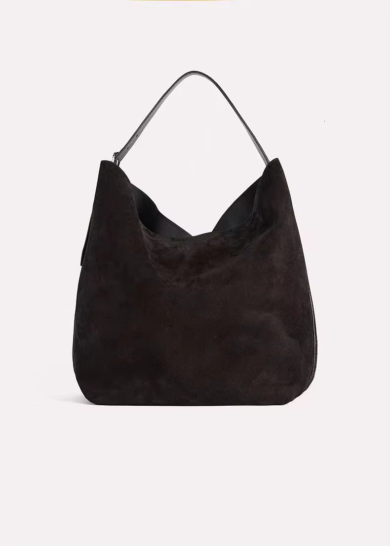 Jenny&Dave Minimalist Vintage Suede Frosted Cowhide Bucket Genuine Leather Commuter Large Capacity Tote Bag Women