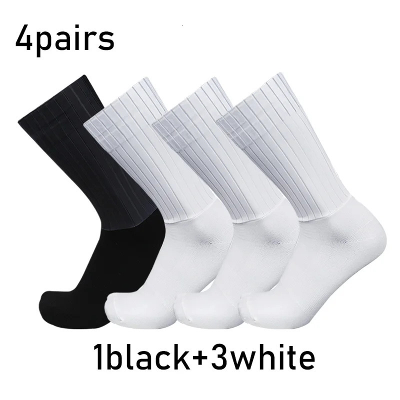 Aero Pure Color Cycling 4pairsset Sports Socks Silicone Nonslip Pro Racing Bicycle Summer Cool Calcetines Ciclismo 250207