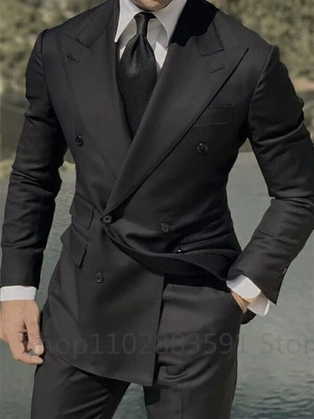 1 Piece Navy Blue Double Breasted Jacket Only Costume Homme Men Suits Tuxedo Groom Wedding Slim Fit Terno Mascuo Blazer