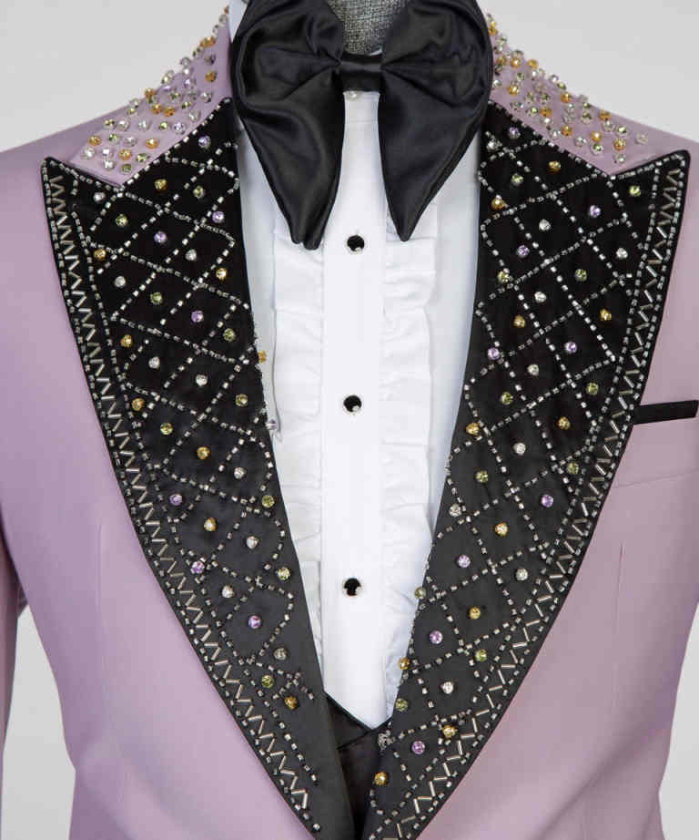 New Arrival Men Suits Slim Fit 2 Pieces Peaked Lapel Elegant Rhinestone Beaded Classic Men Wedding Suits Groom One Button (Blazer+Pants) Customized