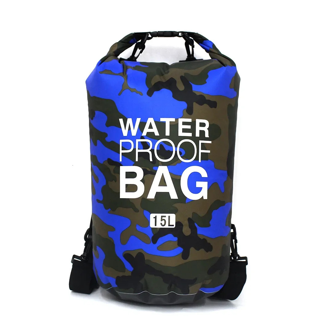 2510152030L Outdoor Camouflage Waterproof Portable Rafting Diving Dry Bag Sack PVC Coated Swimming Bags for River Trekking 250207