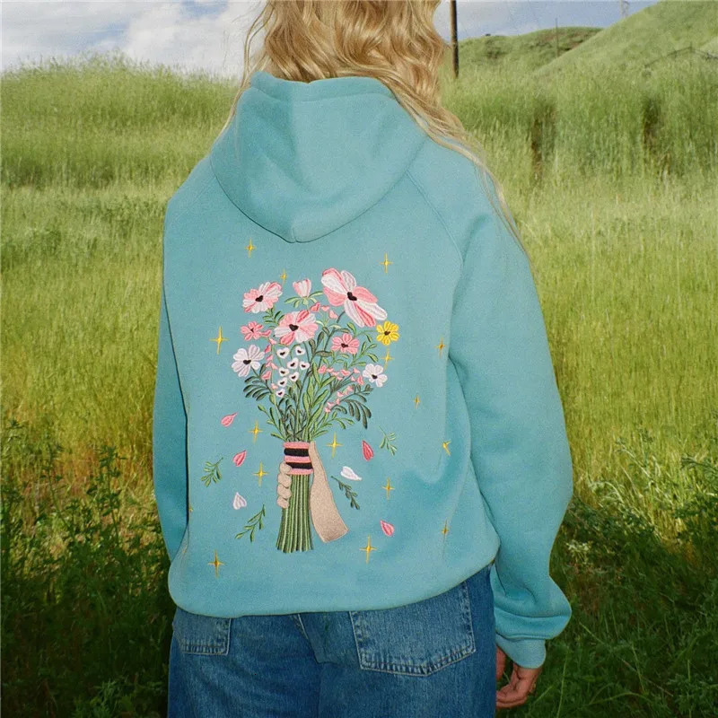 Womens Y2k Graphic Floral Print Hoodies Vintage Oversized Crew Neck Sweatshirt Teen Girls Loose Fit Pullover Top Streetwear 250207