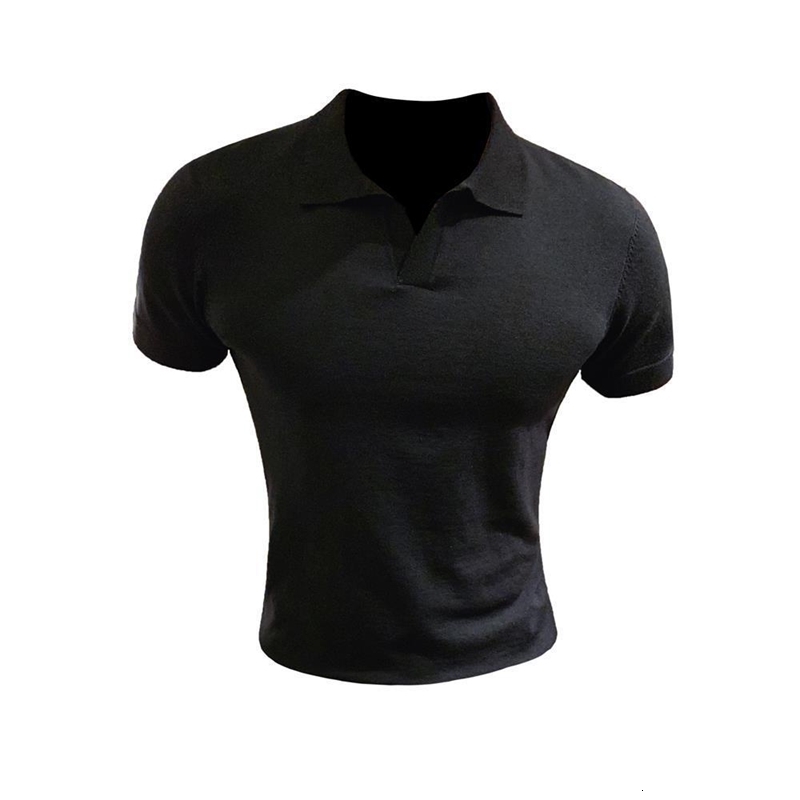 Men Ice Silk Openwork Knitting Lapel Short Sleeve Mens Polo Shirt Slim Polo Shirt Mens Polo Shirts with Short Sleeve H134 250208