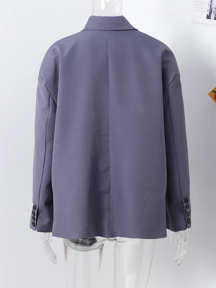 Casual Suit Blazer Coat Women Oversized Double Button Notched Side Slit Jacket Female 2024 Autumn Office Shoulder Pads Lady Tops 250109