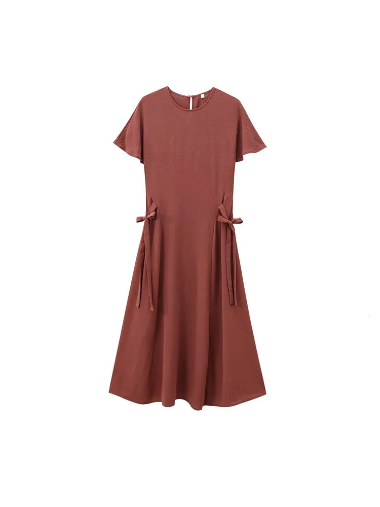2024 autumn and winter fashion womens clothing temperament drape short sleeve round neck long midi dress 250207