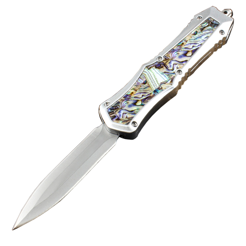 Top Quality Tactical Knife 440C Stone Wash Double Edge Spear Point Blade Zn-al alloy /Abalone shell Handle EDC Pocket Knives 2 Styles