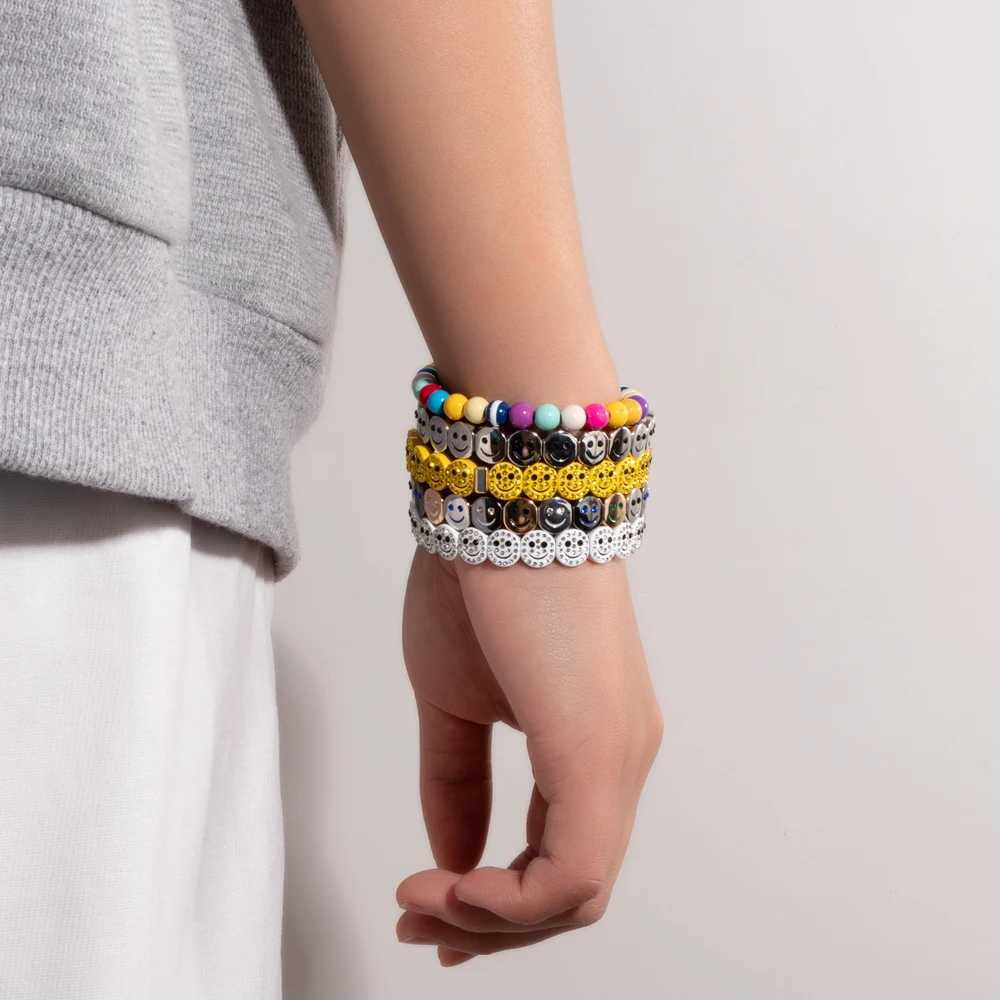 2024 New Gold Color Bangle Happy Elastic Bracelets For Women Beaded Accessory Y250208