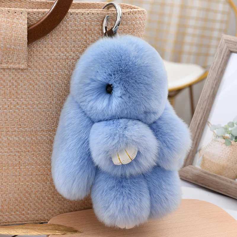 Fluffy and Cute Rabbit 18CM True Fur Keychain Rex Rabbit P Gift Toy Doll Bag Pendant Charm Car Key Ring Metal Ring Y250208