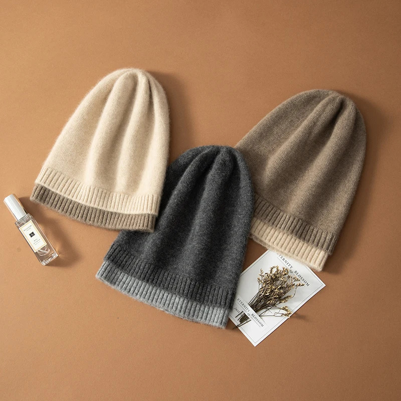 Winter Hats Women 100% Goat Cashmere Knitted Headgears Female Soft Warm Beanies Hat Fashion Causal Outdoor Hedging Cap 250221