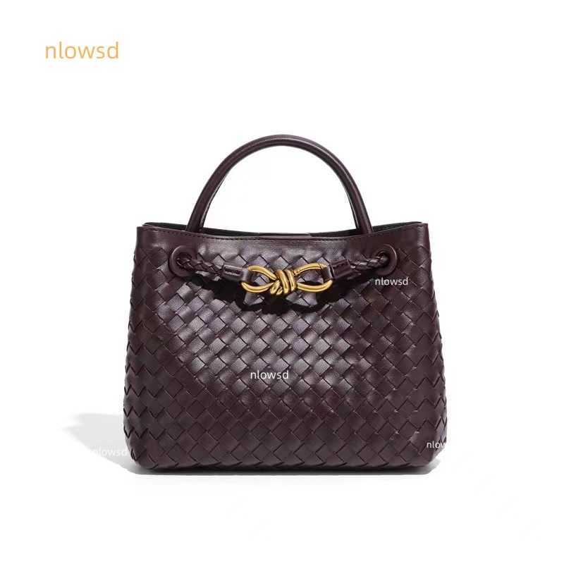 Designer Cowhide material Small Andiamo Tote Shopping Bags Womens Real Leather Weave Handle Handbag Lambskin Black Purse Crossbody Shoulder Strap Bag