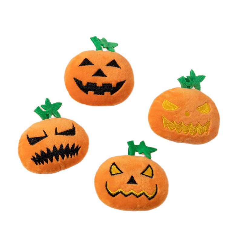 10pc-Cat dog interactive squeaking Halloween pumpkin plush toy, filled toy with sound, non battery powered