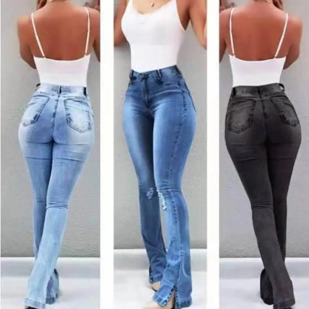 Fall Women High Waist Boot Cut Jeans Fashion Slim Denim Flared Pants Street Casual Trousers S-3XL Drop 250206