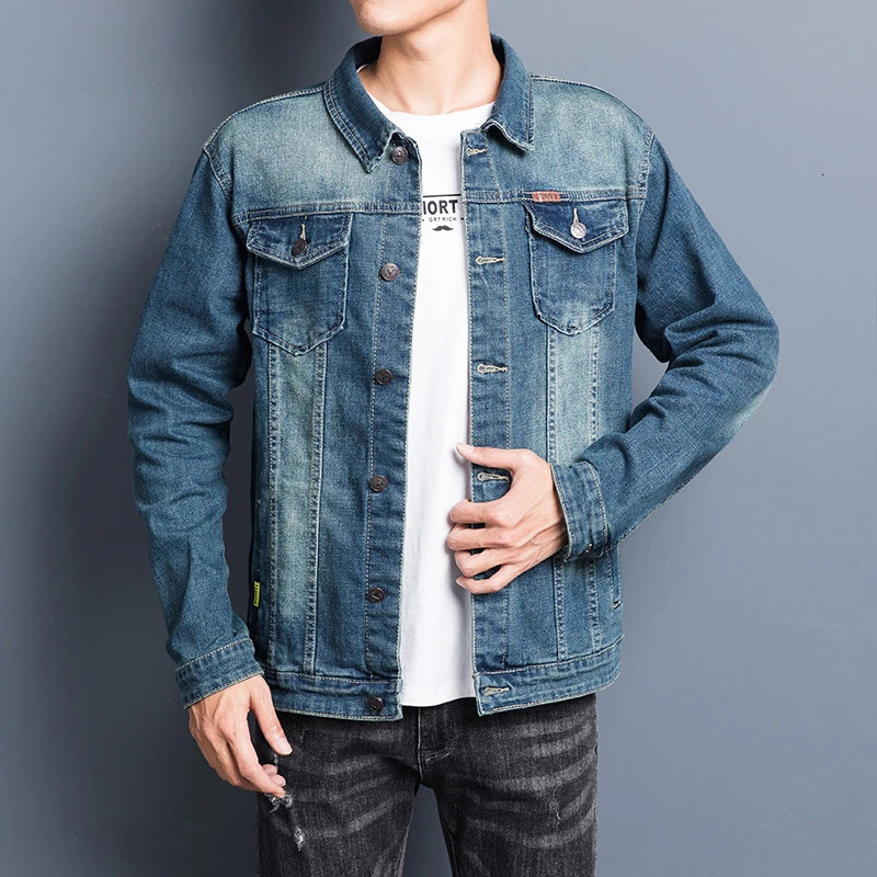 Elastic Denim Jacket Mens Slim Korean Autumn Spring Clothing Coat Fashionable Nostalgic High Quality Wash Old Male Classic 250207