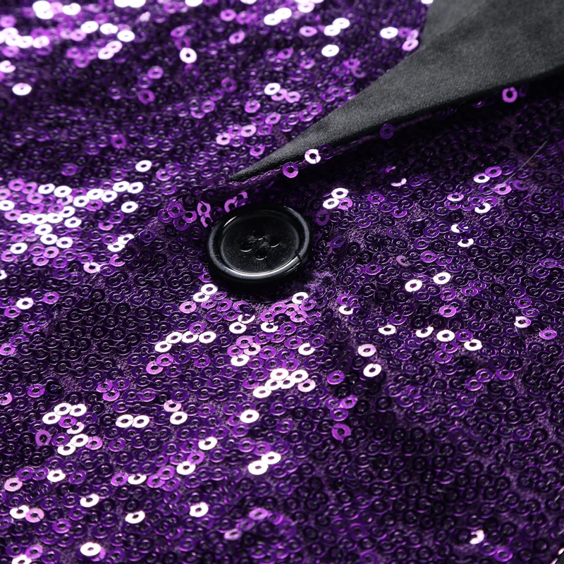 Shiny Purple Sequin Glitter Embellished Tuxedo Suit Jacket Men One Button Shawl Collar Night Club Stage Wedding Costume 250208Z