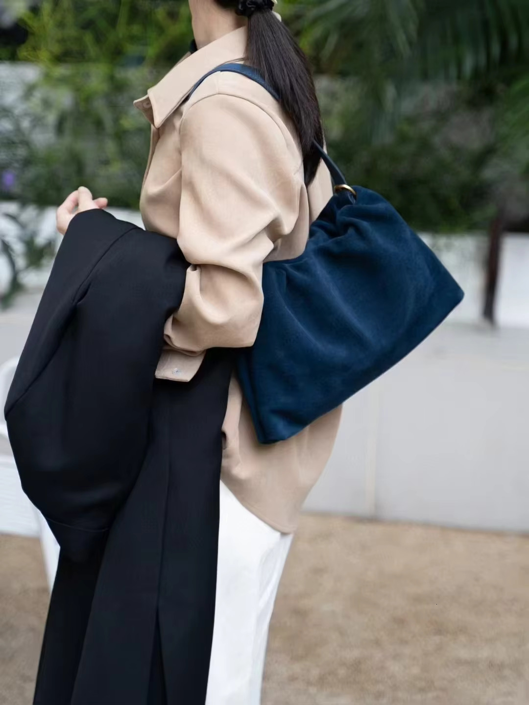 Ruched Korean Kakhi Coffee Designer Armpit Shoulder Bag 2 Straps Real Matte Suede Cow Leather Women Handbag Chamois Tote Suede Vintage BagVoyage