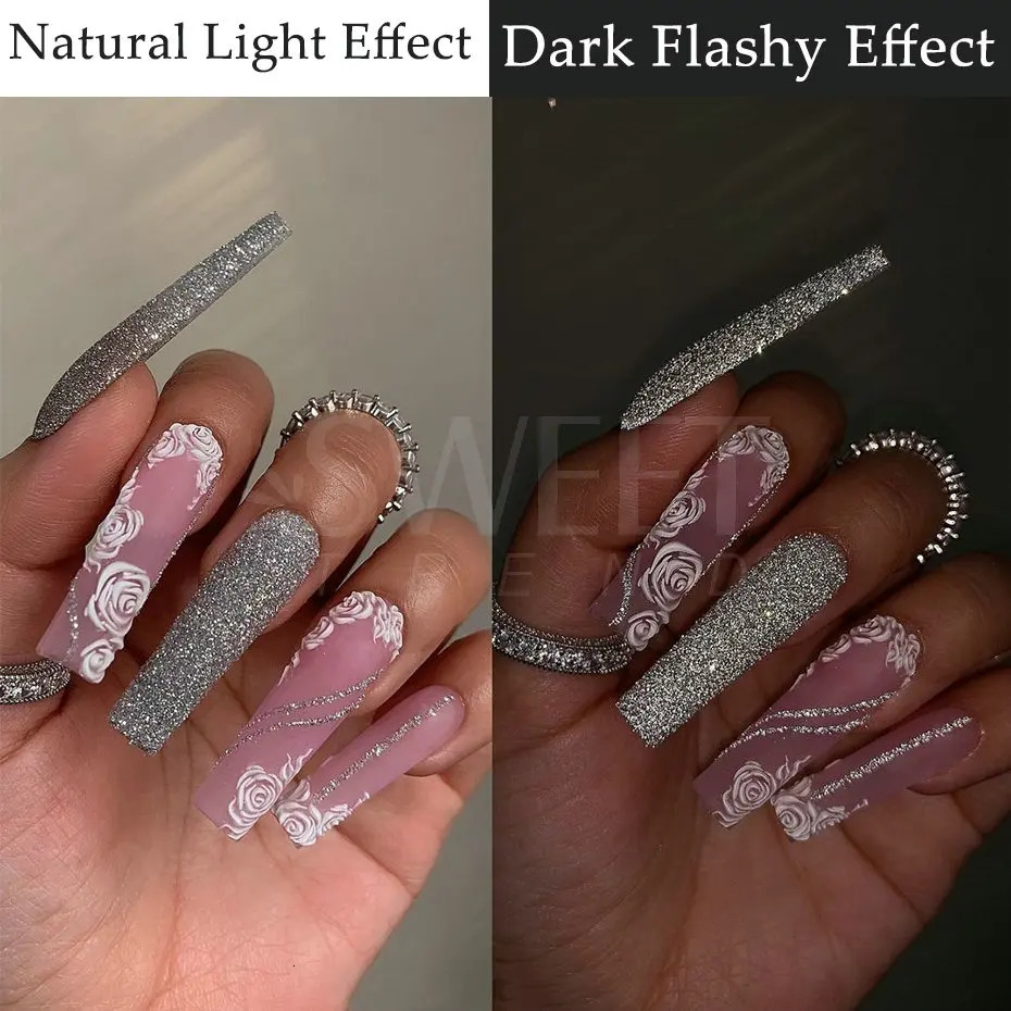 12 Colors Reflective Glitter Nail Powder Shiny Dark Flashy Effect Crystal Diamond Chrome Pigment Dust Manicure Decoration BEFG 250115