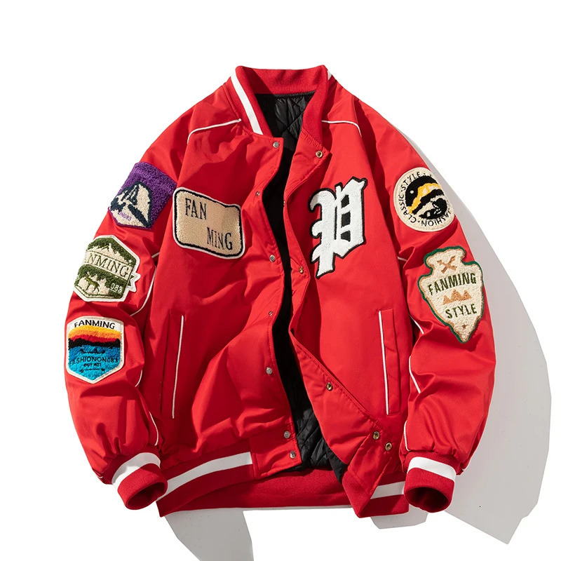 Winter Varsity Jacket Men Women Letter Badge American Baseball Street Fashion Hip Hop Coat Youth Couple Clothes Blue Red 250208