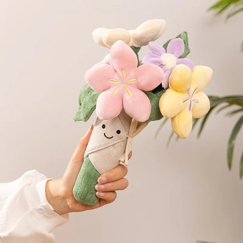 Fun Holding Flowers Tulips Potted Plants Plush Toys Doll Bouquets Girls Graduation Gifts Dolls Valentines Day Gifts 250207