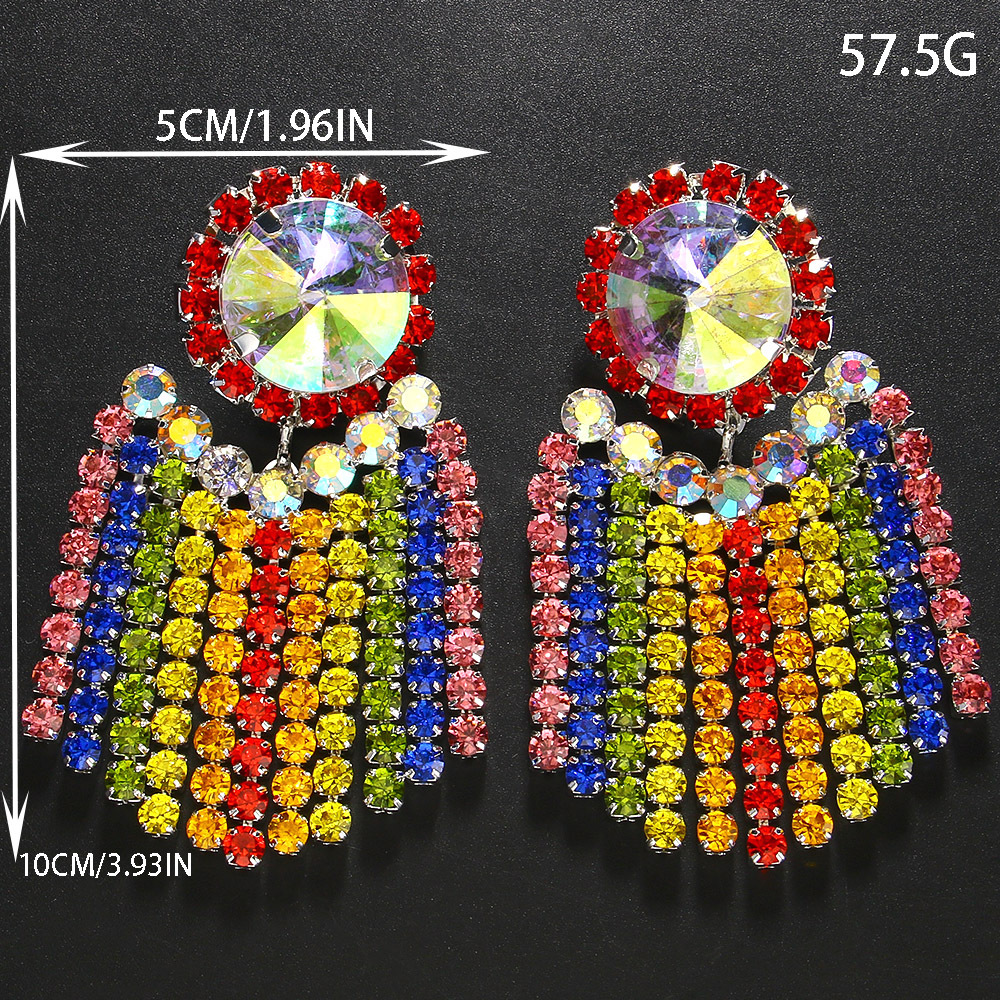 Women's Earrings 2PCS/LOT Bohemian Tassel Earrings Exaggerated Colored Rhinestone Personalized Earrings