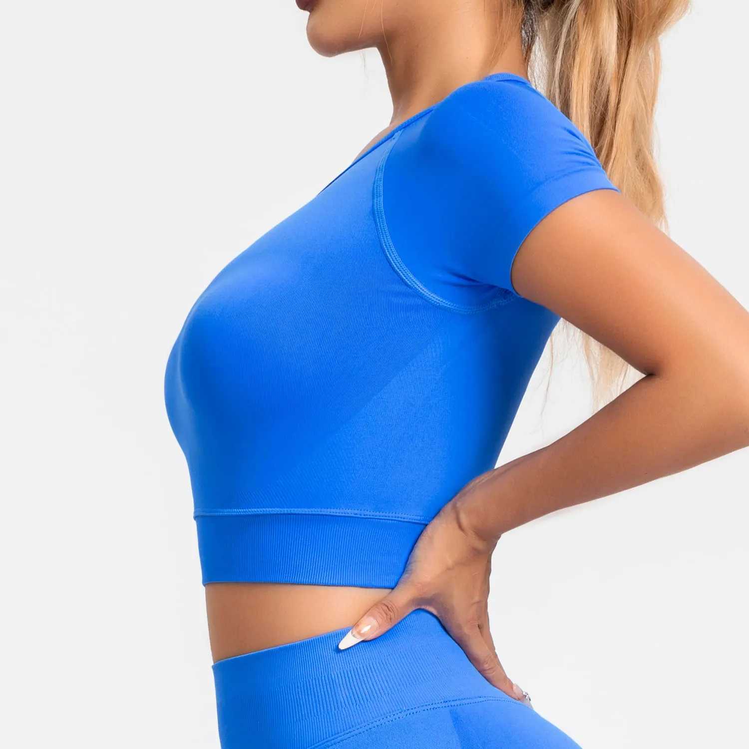 Yoga Outfit Women Gym Top Sports Impact T Shirt Short Sleeve Seamless Active Tank Crop Workout Blouse Elastic Running Tee H250207