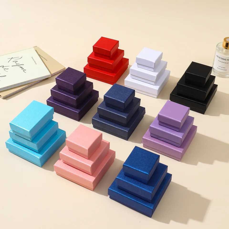 24pcs Bulk 9x9x3cm Jewelry Travel Organizer Gift Box with Black Velvet Sponge Earrings Ring Necklace Storage Cardboard Dust Case 250221