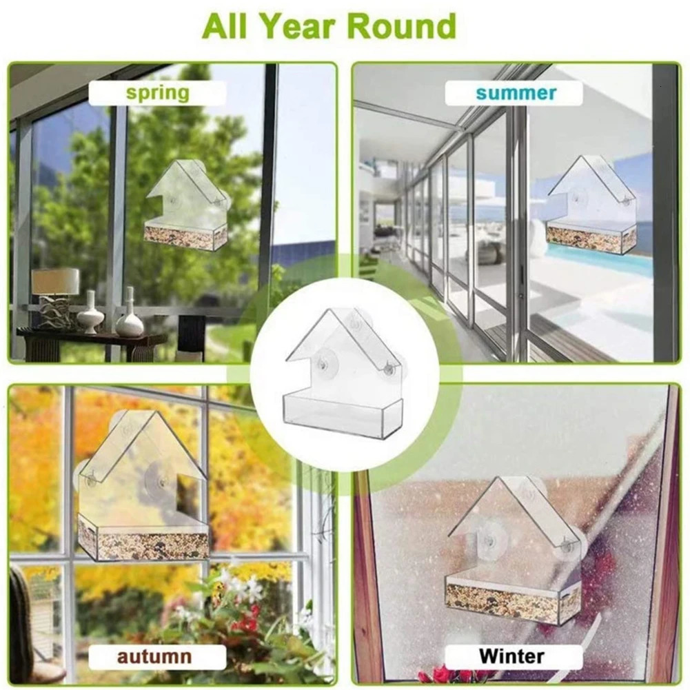 Smart Feeding House Acrylic with Camera Home Pet Bird Feeder Transparent 1080P HD Easy Installation for Outdoor Garden 250207
