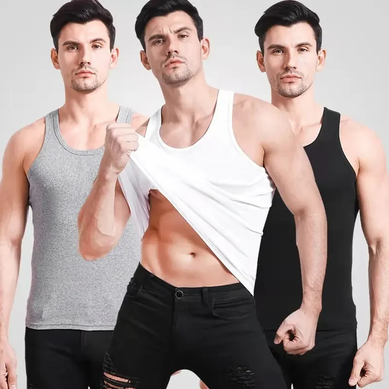 2024 Summer Men Tank Tops Black White Gray Singlets Sleeveless Fitness Oneck Undershirts Male Vest Casual Bodybuilding Tees 250207