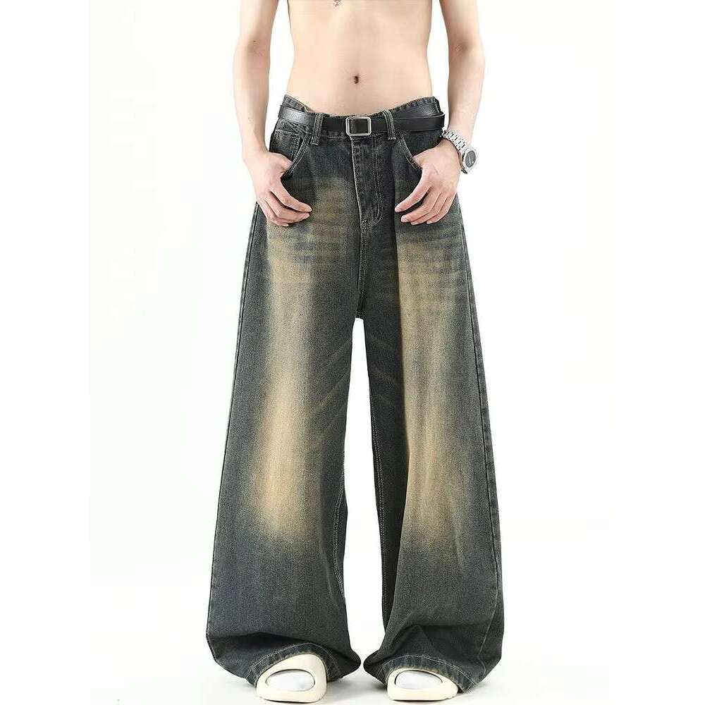 American gradient straight leg trendy jeans for men and women summer high street retro hip-hop personalized loose casual pants