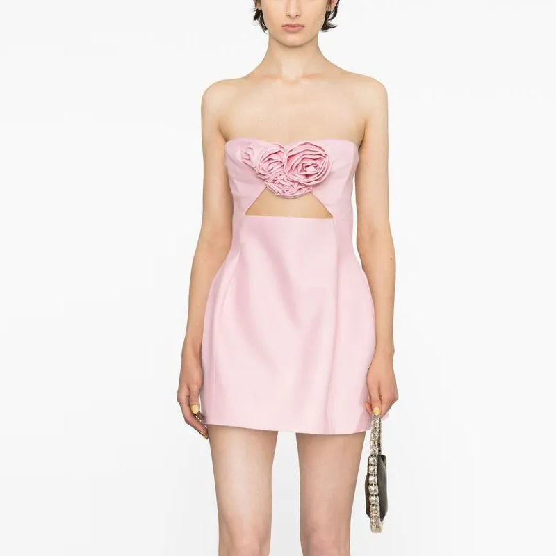 G3360 Women's Clothing Wholesale Women's Pink Rose Flower Wrap-around Party Bar Beach Dress